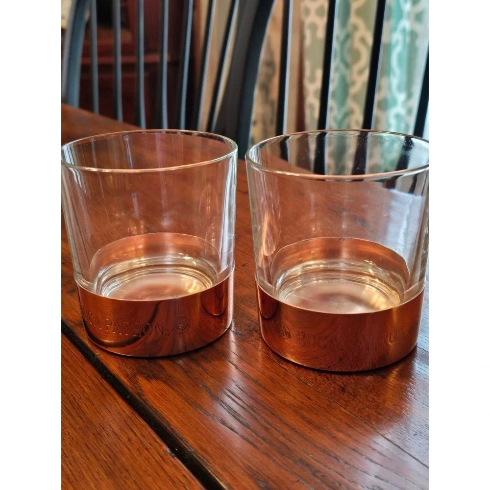 Roca Patron Whiskey Cocktail Glass Set of 2 Copper Bottom Heavy Quality NEW‎